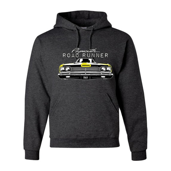 1969 Plymouth Road Runner Hot Rod Racing | Mens Cars and Trucks Hooded Sweatshirt Graphic Hoodie, Heather Black, 2XL