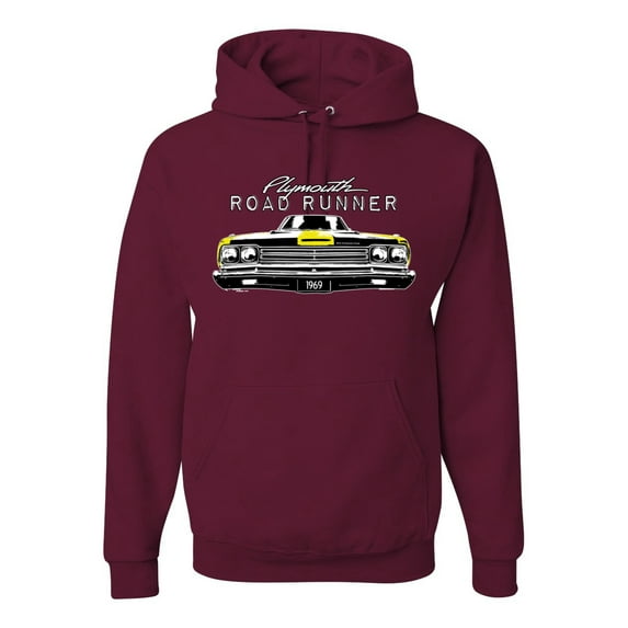 1969 Plymouth Road Runner Hot Rod Racing | Mens Cars and Trucks Hooded Sweatshirt Graphic Hoodie, Maroon, 3XL