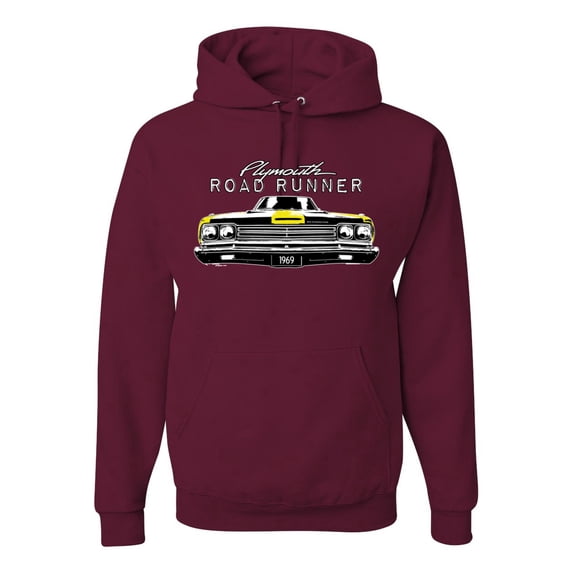1969 Plymouth Road Runner Hot Rod Racing | Mens Cars and Trucks Hooded Sweatshirt Graphic Hoodie, Maroon, Medium