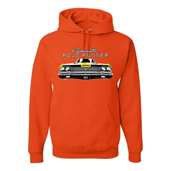 1969 Plymouth Road Runner Hot Rod Racing | Mens Cars and Trucks Hooded Sweatshirt Graphic Hoodie, Orange, Small