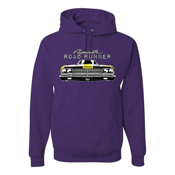 1969 Plymouth Road Runner Hot Rod Racing | Mens Cars and Trucks Hooded Sweatshirt Graphic Hoodie, Purple, Small