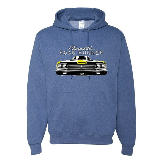 1969 Plymouth Road Runner Hot Rod Racing | Mens Cars and Trucks Hooded Sweatshirt Graphic Hoodie, Vintage Heather Blue, Medium
