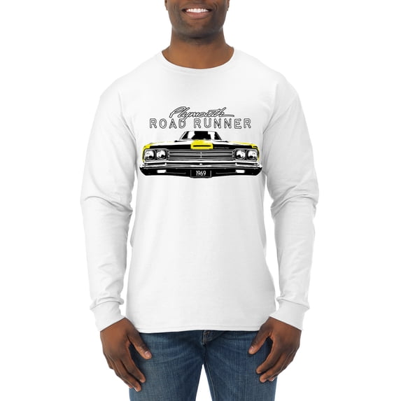 1969 Plymouth Road Runner Hot Rod Racing | Mens Cars and Trucks Long Sleeve T-Shirt, White, Medium