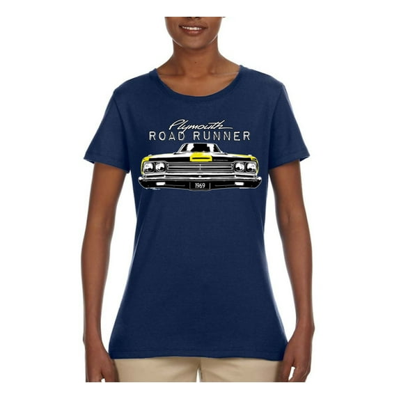 1969 Plymouth Road Runner Hot Rod Racing | Womens Cars and Trucks Graphic T-Shirt, Navy, Large