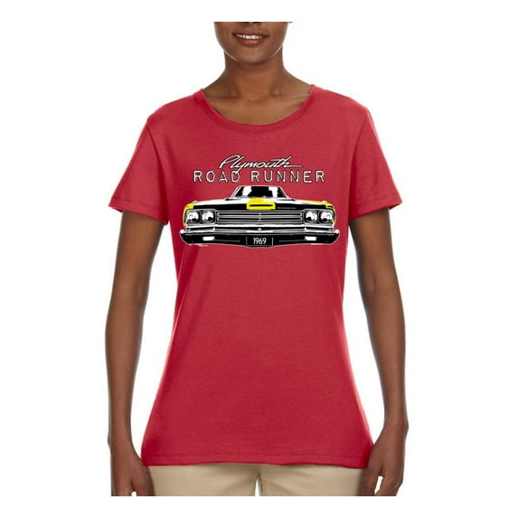 1969 Plymouth Road Runner Hot Rod Racing | Womens Cars and Trucks Graphic T-Shirt, Red, Large