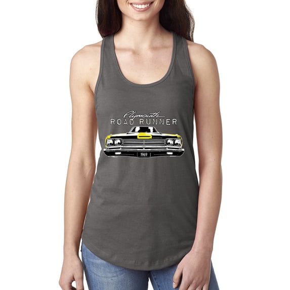 1969 Plymouth Road Runner Hot Rod Racing | Womens Cars and Trucks Jersey Racerback Tank Top, Dark Grey, Small