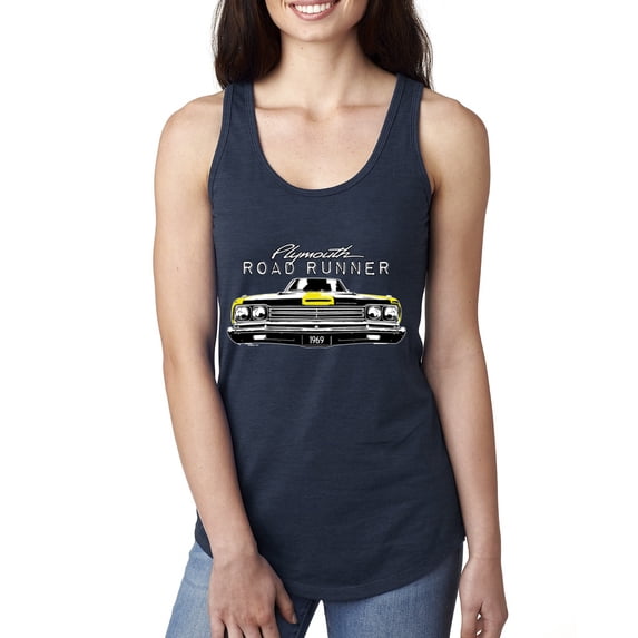 1969 Plymouth Road Runner Hot Rod Racing | Womens Cars and Trucks Jersey Racerback Tank Top, Navy, Large