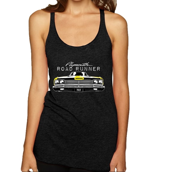 1969 Plymouth Road Runner Hot Rod Racing | Womens Cars and Trucks Premium Tri-Blend Racerback Tank Top, Vintage Black, Medium