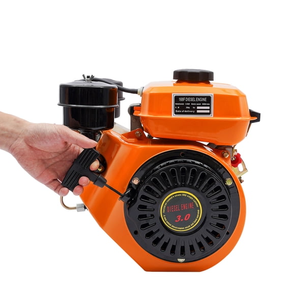 196CC 4 Stroke Diesel Engine, 168F 2200W Single Cylinder Air Cooled Diesel Engine, Small Diesel Engine Manual Start Single-Valve Fuel Injection for Water Pumps Cultivators Tiller