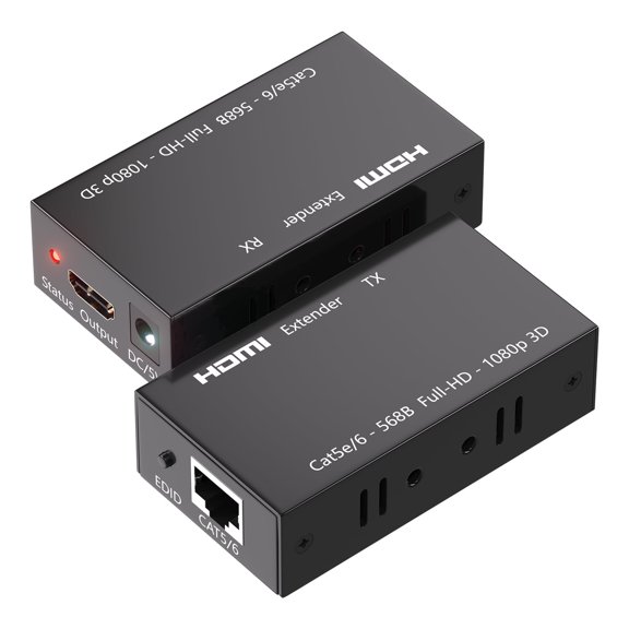196Ft HDMI Extender Over Cat5e Cat6 Cat7 Ethernet Cable, 1080P 3D Transmitter Receiver Kit with HDCP & EDID Support