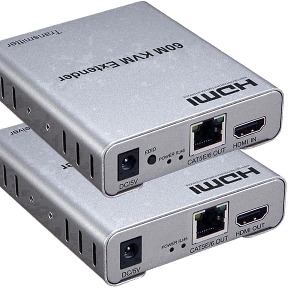 HDMI KVM USB Extender Balun 196ft 1080P 60Hz over Cat5e Cat6 Ethernet Loop Out IR Control