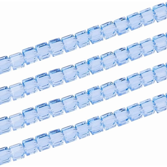 196pcs 7.5mm Cube Glass Beads for Jewelry Making Square Glass Beads Cornflower Blue Faceted Transparent Spacer Beads Strands for DIY Necklace Bracelets Earrings Making