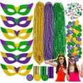 thumbnail image 1 of 196pcs Mardi Gras Party Kit: Beads, Masks & Decorations - Reusable for Parades, Masquerade Balls, 1 of 6