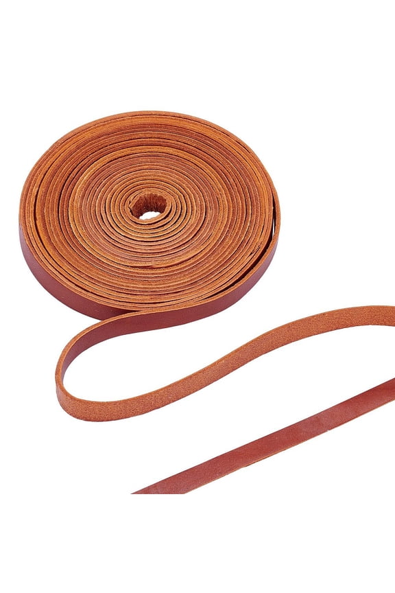 197 Inch 10mm Brown Leather Strap Belt Blank Strips Full Grain Flat Genuine Leather Cord for Jewelry Making DIY Craft Projects Belts Keychains Pet