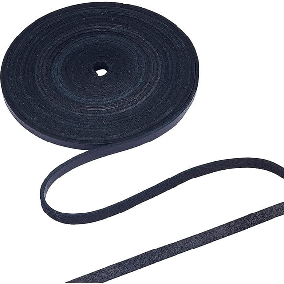 197 Inch 6mm Black Flat Genuine Leather Cord Leather String Full Grain Cord Lace Cowhide Leather Strips for Jewelry Making DIY Craft Projects Belts Keychains