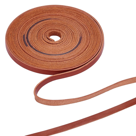 197 Inch 6mm Brown Flat Genuine Leather Cord Leather String Full Grain Cord Lace Cowhide Leather Strips DIY
