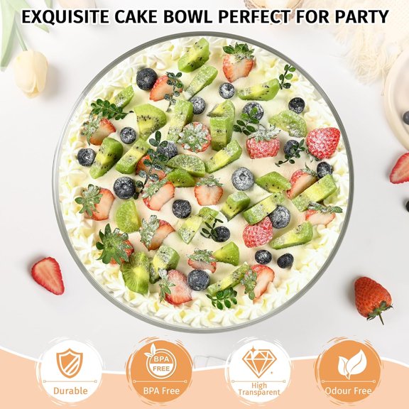 197 Oz Large Glass Trifle Bowl, Glass Salad Bowl with Acacia Wood Lid, Premium Serving Bowls for Cake, Salad, Fruit, Baking, Dessert, Meal Prep, Storing, Microwave & Oven Safe, BPA Free