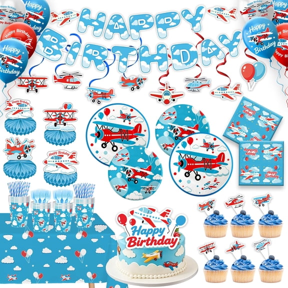 197 PCS Airplane Birthday Party Decorations for Boys, Vintage Plane Party VT4