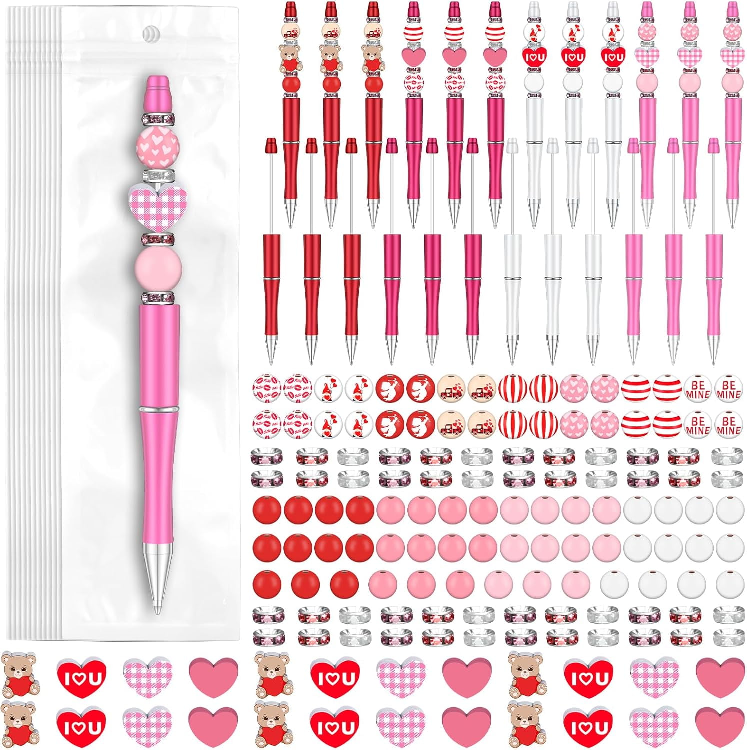 Kosiz 4th Of July Beadable Pens - 24 Pens With 120 Patriotic Beads, DIY Craft Kit For Kids & Adults