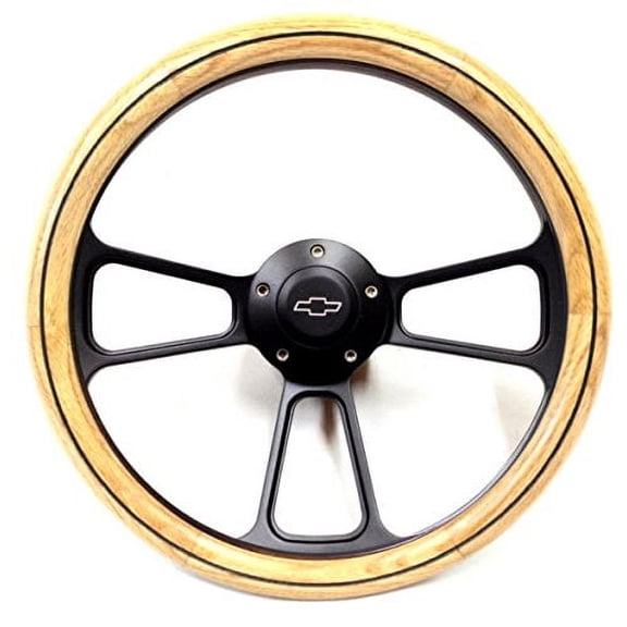 1970 1971 Chevy C10 Pick-Up Truck Oak Steering Wheel   Black Billet Adapter