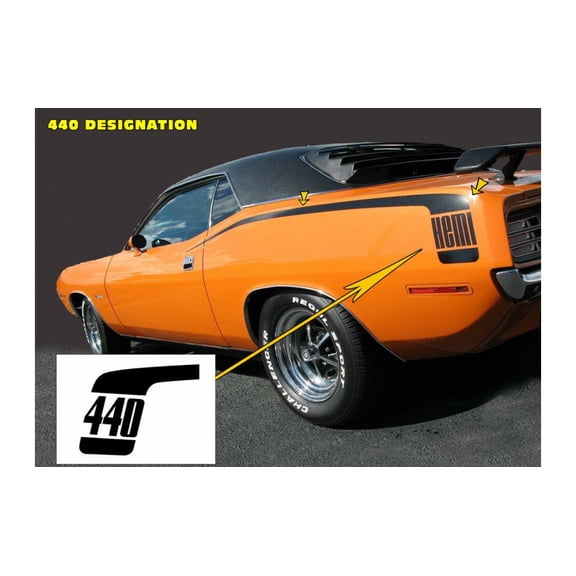 1970-1974 Plymouth Barracuda Hockey Stick Side Stripe 440 Number Flat Matt Black