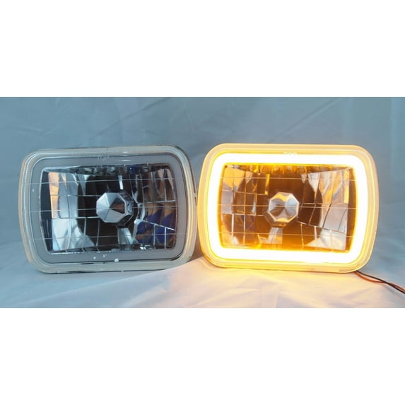 1970-1984 Volkswagen Rabbit 7X6 H6014/6052/6054 Chrome Crystal CCFL Ring Halo Amber Headlight Conversion