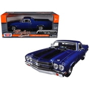 1970 Chevrolet El Camino SS 396 Dark Blue Metallic with Black Stripes 1 24 Diecast Model Car by Motormax