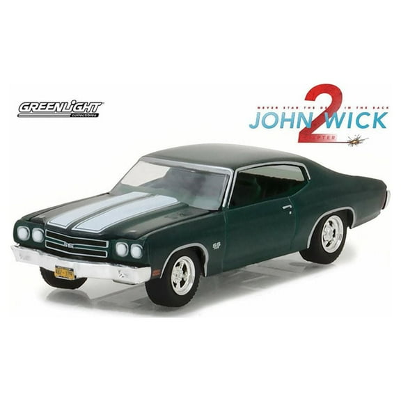 Greenlight Toy Car 1970 Chevy Chevelle SS 396 (John Wick Ch 2) Green Diecast Model 1/64 Scale