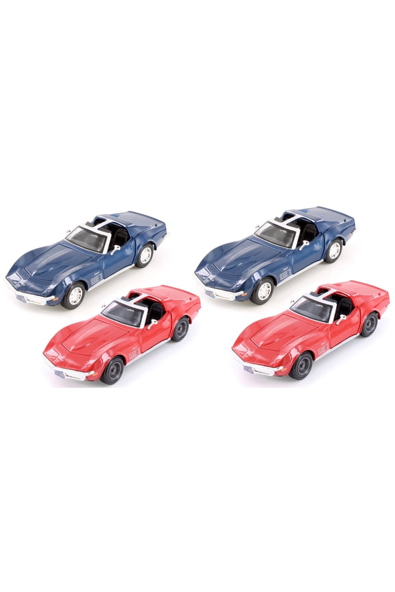 1970 Chevy Corvette T-Top, Blue & Red, Showcasts 37202 - 1/24 Scale Set of 4 Diecast Model Toy Cars
