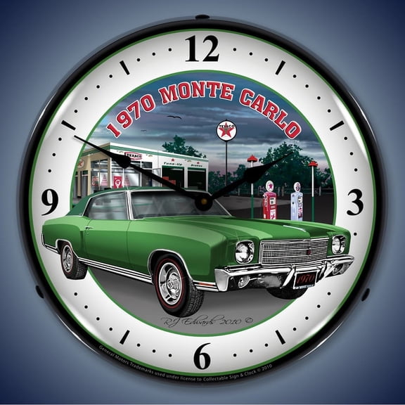 1970 Chevy Monte Carlo Green Wall Clock, Lighted, Texaco