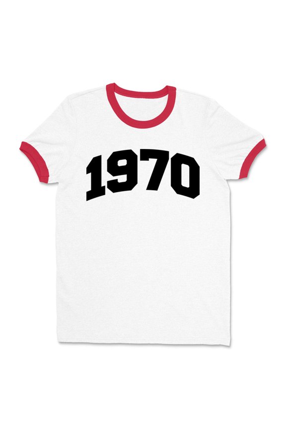 1970 College Style Ringer Tee Shirt Unisex Medium White/Red
