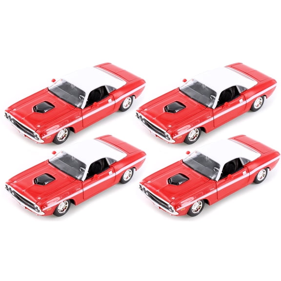1970 Dodge Challenger R/T Coupe Soft Top, Red, Showcasts 37263 - 1/24 Scale Set of 4 Model Toy Cars