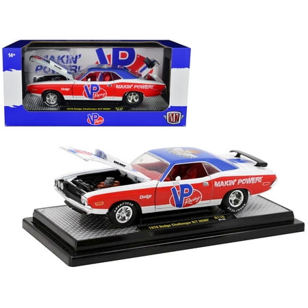 1970 Dodge Challenger R/T Hemi White w/Red & Blue w/Red Interior Ltd Ed to 5710 pieces 1/24 Diecast Model Car by M2 Machines