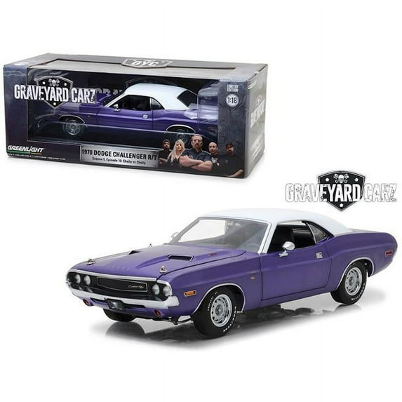 1970 Dodge Challenger R/T Purple with White Top "Graveyard Carz" (2012) TV Series, Season 5 "Chally vs. Chally" 1/18 Diecast Model Car by Greenlight