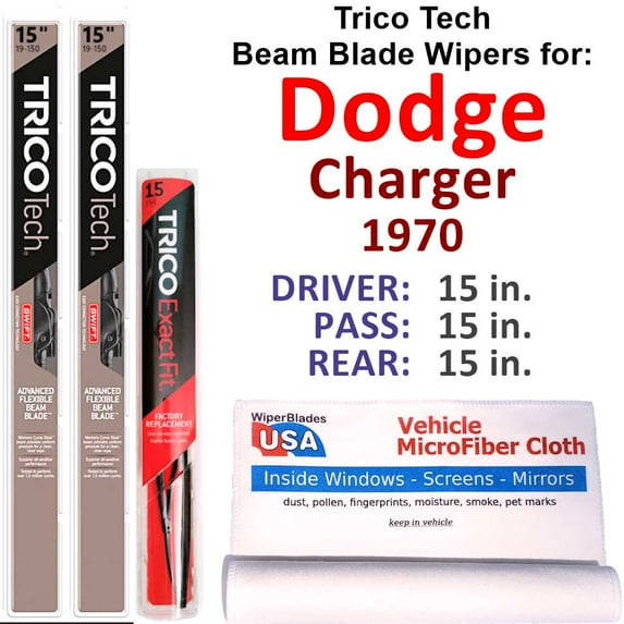 1970 Dodge Charger Beam Blade Wipers (Set of 3) w/Rear Wiper