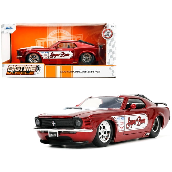 1970 Ford Mustang Boss 429 Candy Red with White Stripes "Super Boss" "Bigtime Muscle" Series 1/24 Diecast Model Car by Jada