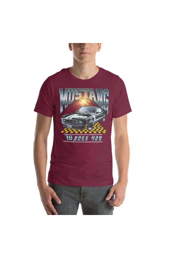 1970 Ford Mustang Boss 429 | Vintage 70's Era Auto Shirt (Maroon, S)