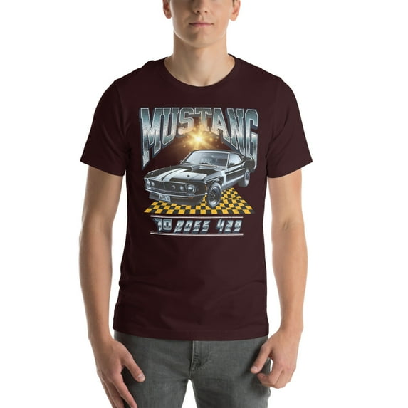 1970 Ford Mustang Boss 429 | Vintage 70's Era Auto Shirt (Oxblood Black, M)