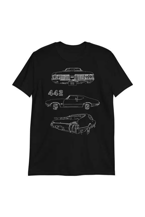 1970 Olds 442 Muscle Car Collector Cars Outline Art Short-Sleeve Unisex T-Shirt