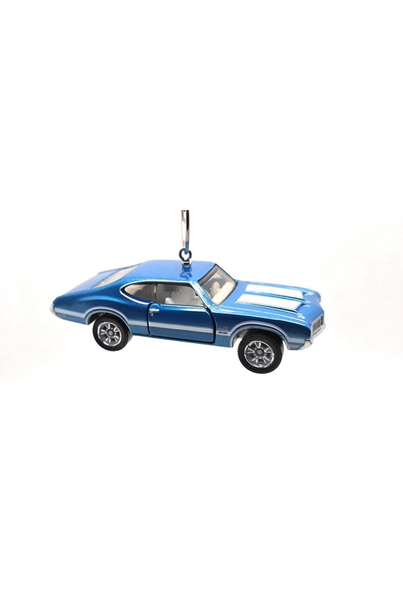 1970 Oldsmobile 442 Blue white Stripe Christmas Ornament