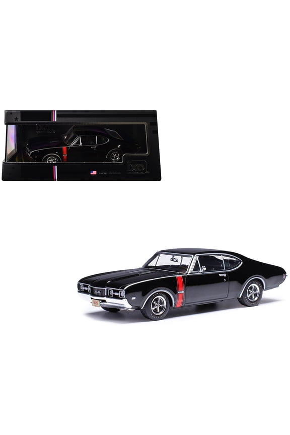1970 Oldsmobile 442 W-30 Ebony Black with Red Stripes 1/43 Diecast Model by IXO Models