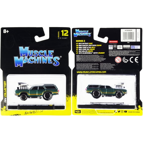 1970 Oldsmobile Vista Cruiser 442 Green Metallic with Gold Stripes 1/64 Diecast Model Car by Muscle Machines