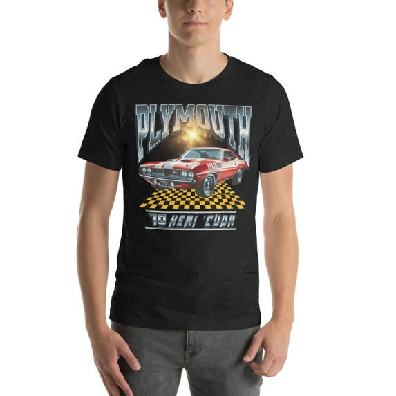 1970 Plymouth Hemi Cuda | Vintage 70's Era Auto Shirt (Black Heather, 2XL)