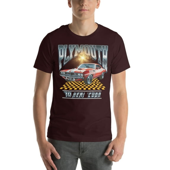 1970 Plymouth Hemi Cuda | Vintage 70's Era Auto Shirt (Oxblood Black, M)