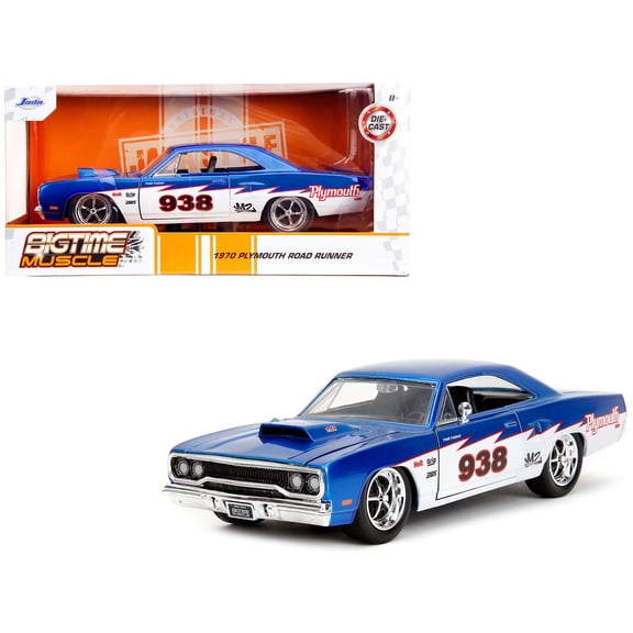 1970 Plymouth Road Runner #938 Candy Blue and White "Bigtime Muscle" Series 1/24 Diecast Model Car by Jada