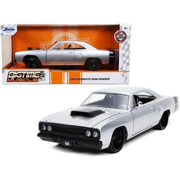 1970 Plymouth RoadRunner 440 Silver Metallic with Black Stripes "Bigtime Muscle" 1/24 Diecast Model Car by Jada(Selections May Vary)