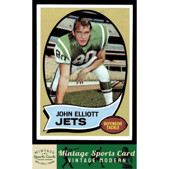 1970 Topps John Elliott #54 RC New York Jets Football Card