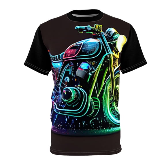 1970's Retro Neon Lights Classic Motorcycle - AOP T-Shirt (S-3XL)