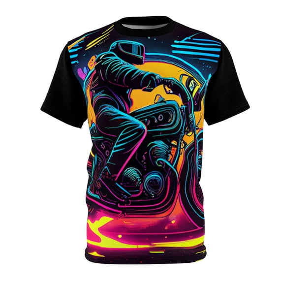1970's Retro Neon Lights Classic Motorcycle - AOP T-Shirt (S-3XL)