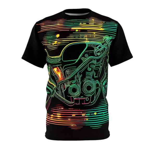 1970's Retro Neon Lights Classic Motorcycle - AOP T-Shirt (S-3XL)